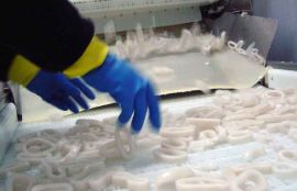 Объект: Конвейер пластинчатый для колец кальмаров в воде